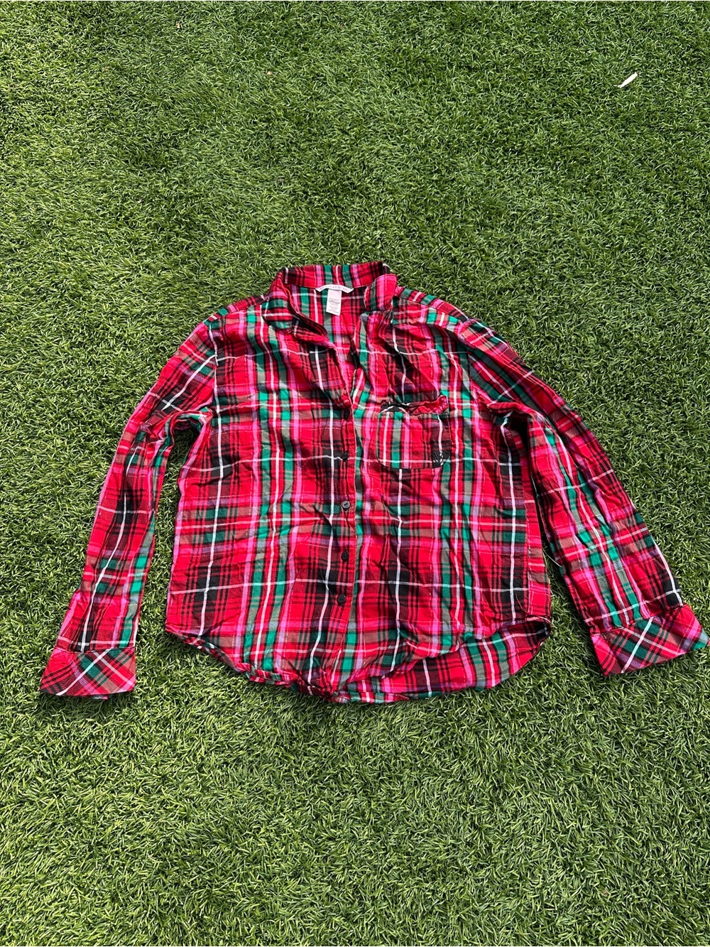 Victoria’s Secret Women’s Red Green Plaid Button Up Shirt XS Long Sleeve Cotton
